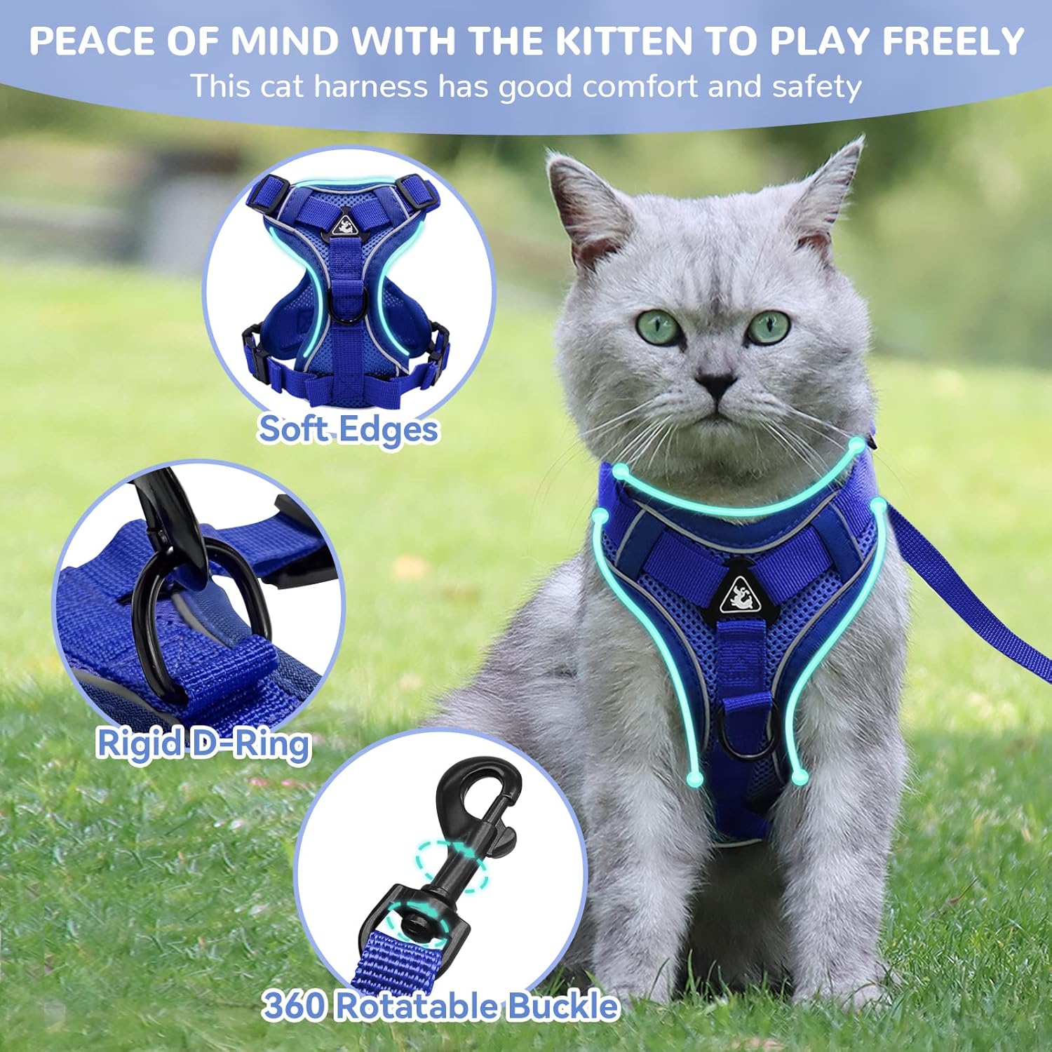 Cat Harness and Lead Set, Adjustable Kitten Harness and Lead Set with