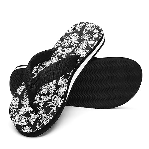 Qzize Flip Flops for Women,Yoga Mat Flip Flops Women,Beach Thong Sandals for Women,Indoor and Outdoor Womens Flip Flops - 6.5 - Black and White