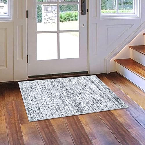 Alfombra de área vintage de 2 x 3 pulgadas, suave, para puerta delantera, marroquí, geométrica, alfombra de entrada, tapete de cocina, tapete