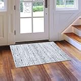 COZYLOOM Area Rug 2x3 Vintage Boho Area Rug Soft Indoor Front Door Doormat Moroccan Geometric Entryway Rug Kitchen Mat Washable Door Mat Non-Slip Low Pile Small Rug Foldable Accent Floor Cover Grey