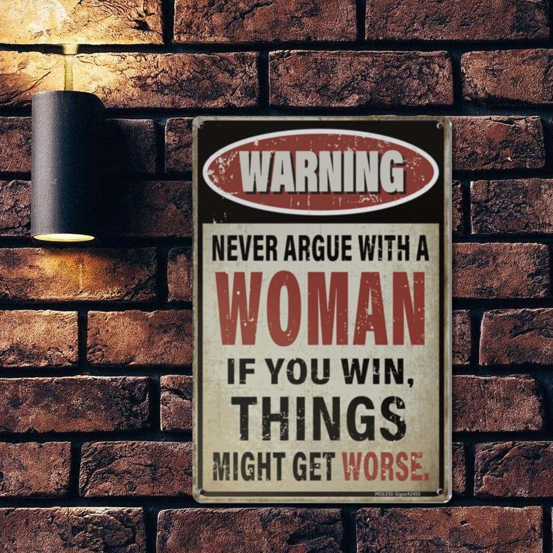 Vintage Man Cave Decor – 'WARNING: Never Argue With a Woman' | 12x8″ Metal Signs for ManCave, Garage, or Home Bar – Humorous Gifts for Men, 2455 - Image 6
