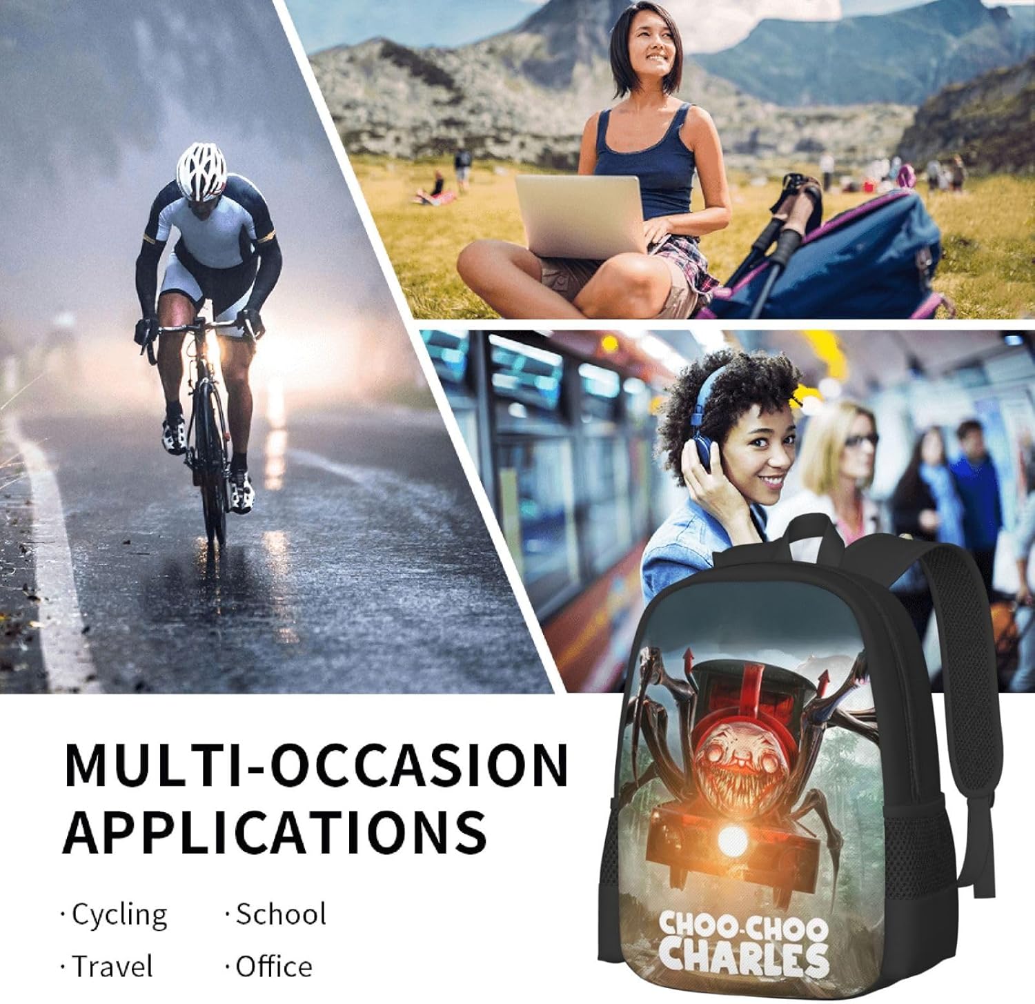 Choo-Choo Charles Backpack,3d Print Laptop Backpack Lightweight Casual Daypack Bookbag 16.5 In, Black