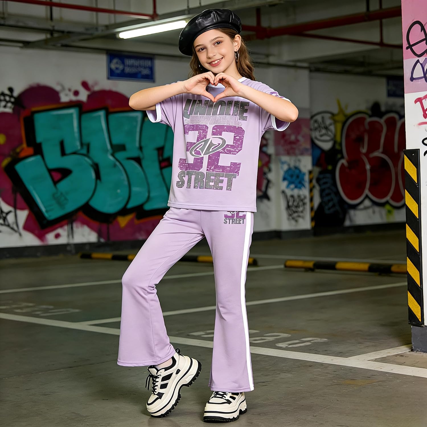 Tween Girls Clothes Short Sleeve Graphic T-Shirt Top + Flared Pants 2 Piece Outfit Set 9-13 Years