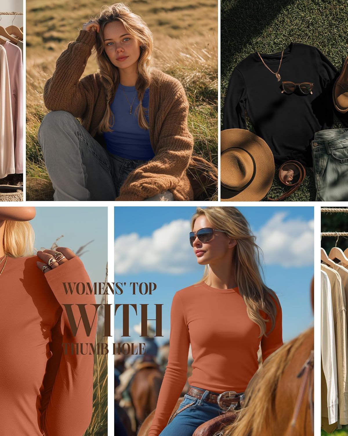 3 Pack Women's Long Sleeve Shirts Slim Fit Thumb Hole Shirt Crew Neck Casual Basic Tee Going Out Top Stretch Layer - Image 4