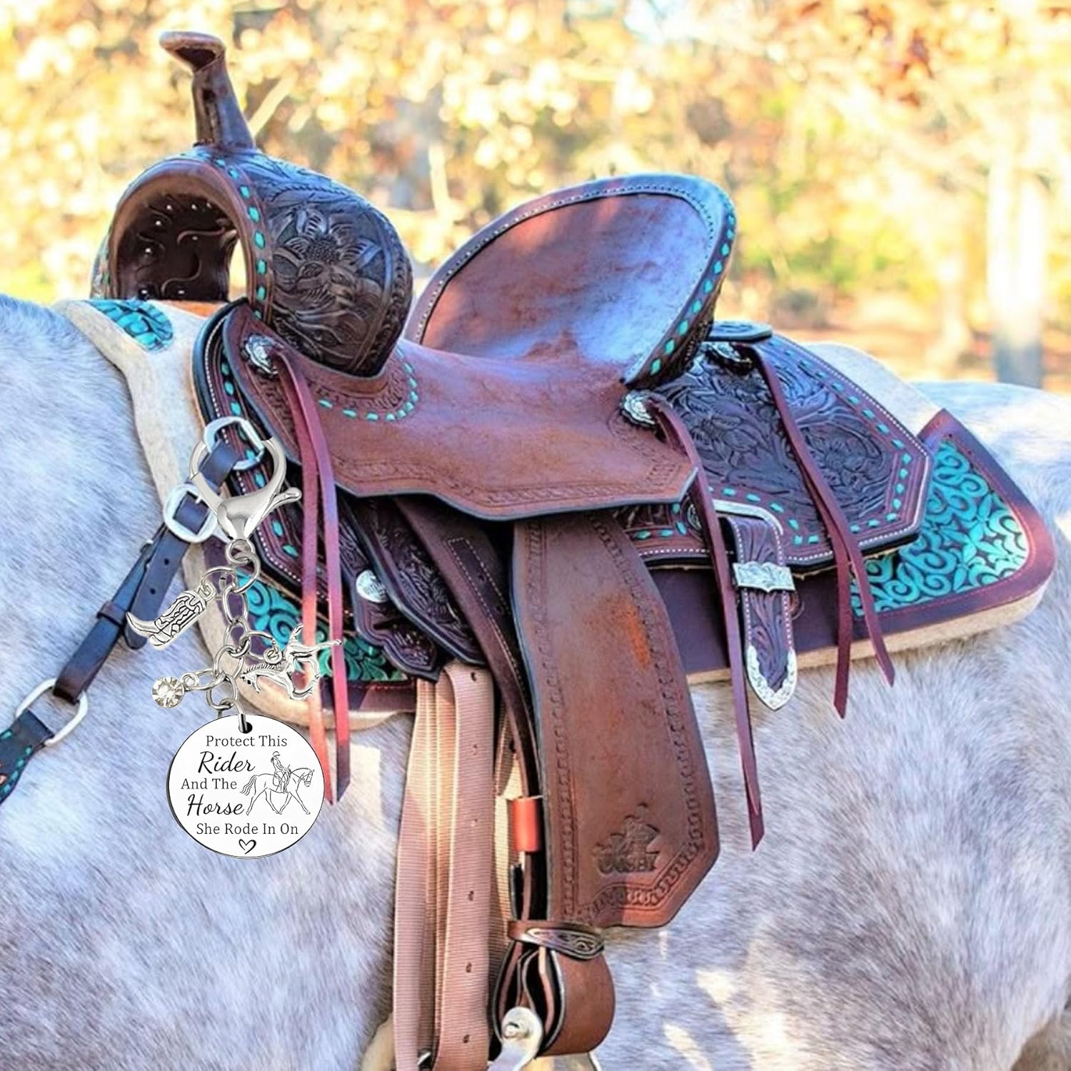 Protect This Rider and The Horse She Rode in On Saddle Charm Horse Lover Gifts for Women Girl Equestrian Riders Lovers Trainer Stuff Keychain Charms for Birthday Christmas - Image 4