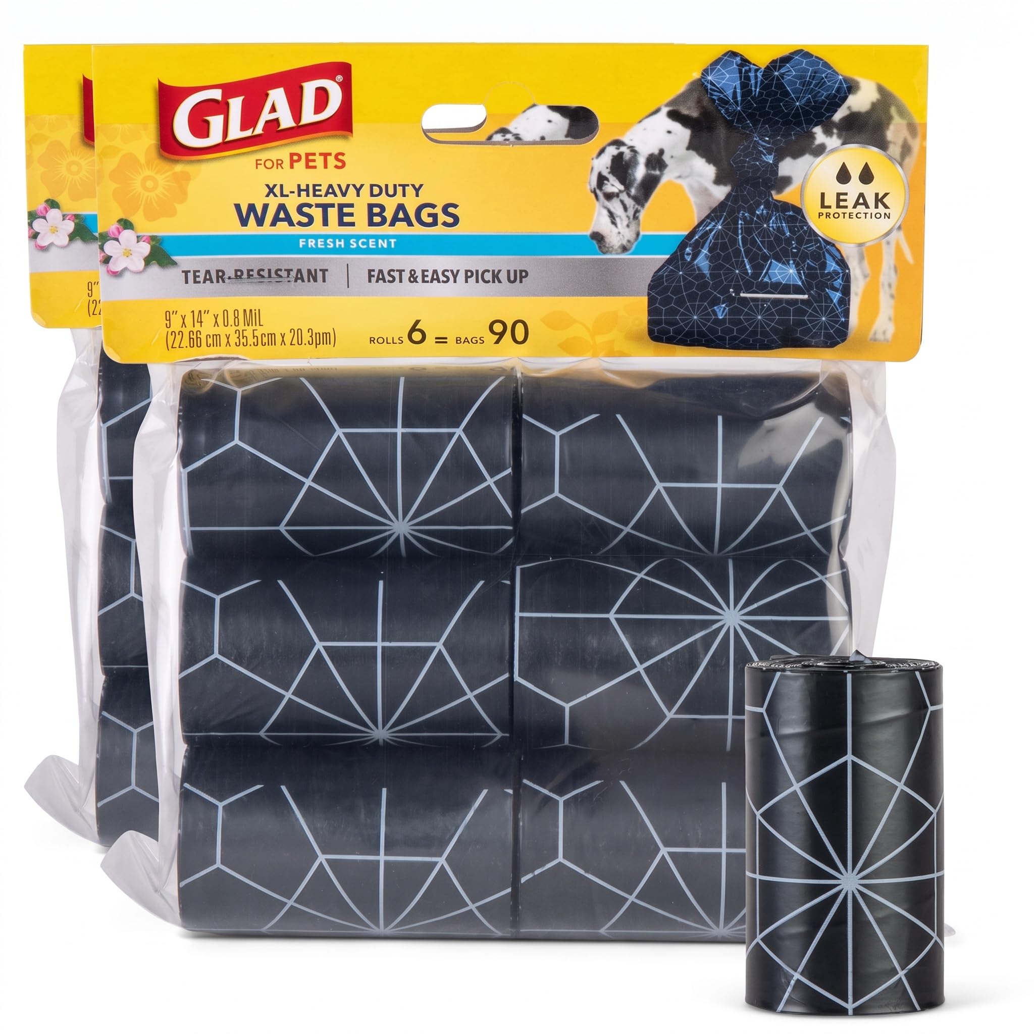 Glad Waste Bags, 90 Count, Fresh Scent, Extra Large | Heavy Duty | For Dogs | Refill Rolls