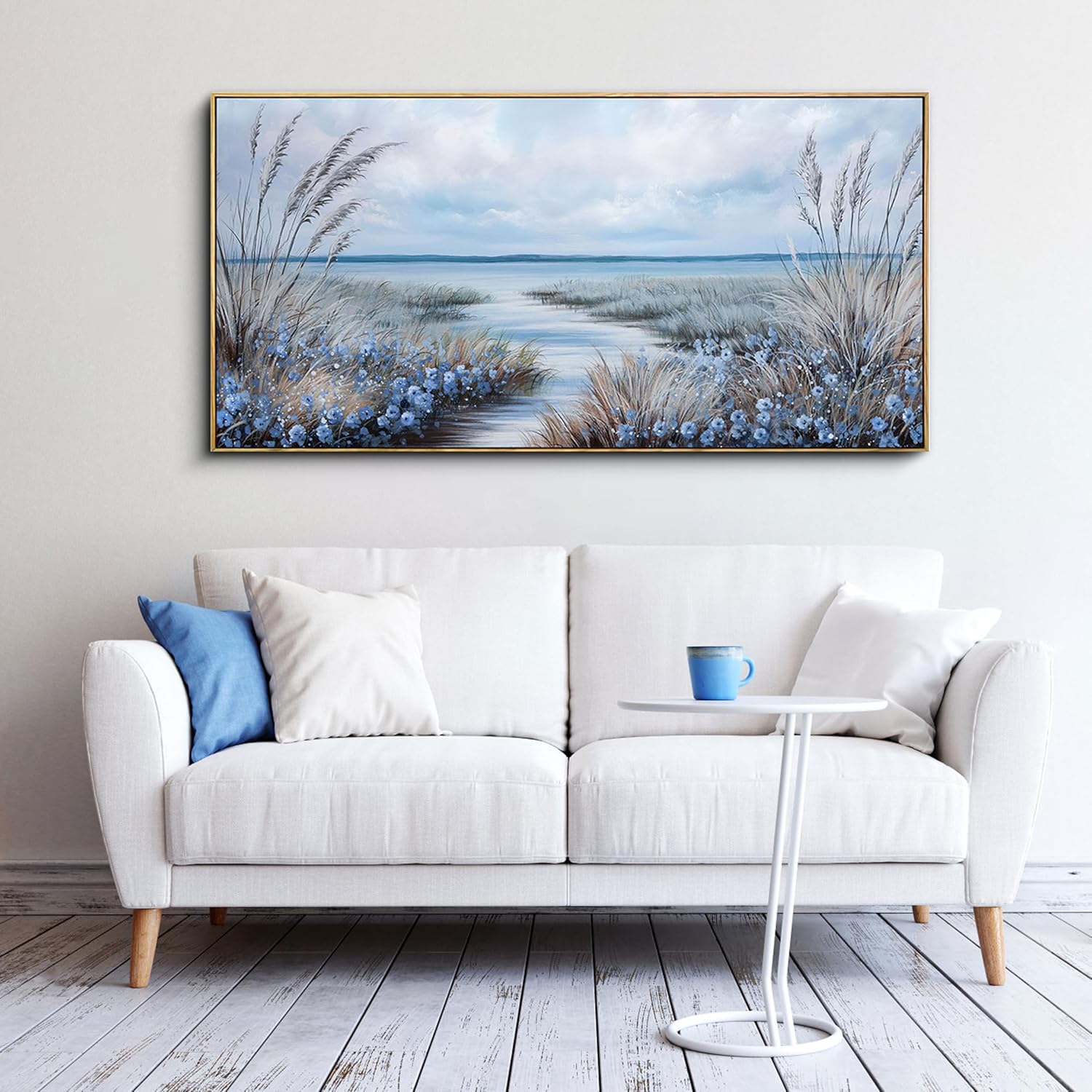 KLAKLA Beach Wall Art for Living Room 40x20 Inches Blue Ocean Wall Paintings Sea Wave Canvas Picture Artwork Modern Poster Bedroom Office Home Decor