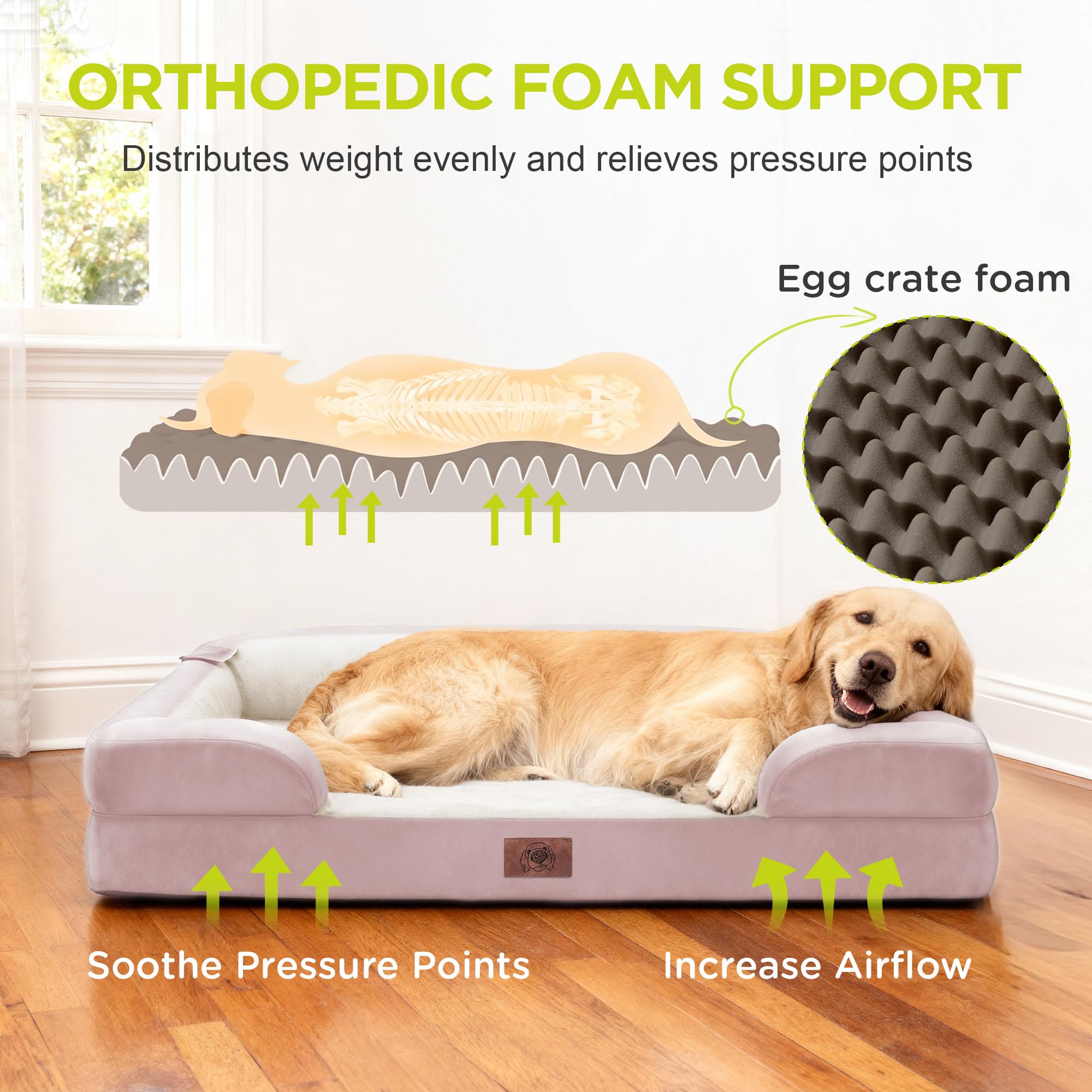 Extra Large Dog Bed, Orthopedic XL Washable Bed for Big Dog Waterproof Pet Couch Sofa Bolster with Removable Cover, Non-Slip Bottom, Tennis Ball Toy, 42x30 - image 2
