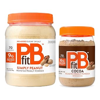 Bundle of PBfit Pure Peanut, Powdered Peanut Powder, Non-GMO, Plant-Based, Protein Powder, 9g of Protein, 24 oz + PBfit BetterBody Foods All-Natural Peanut Butter Powder, Chocolate, 8 Oz
