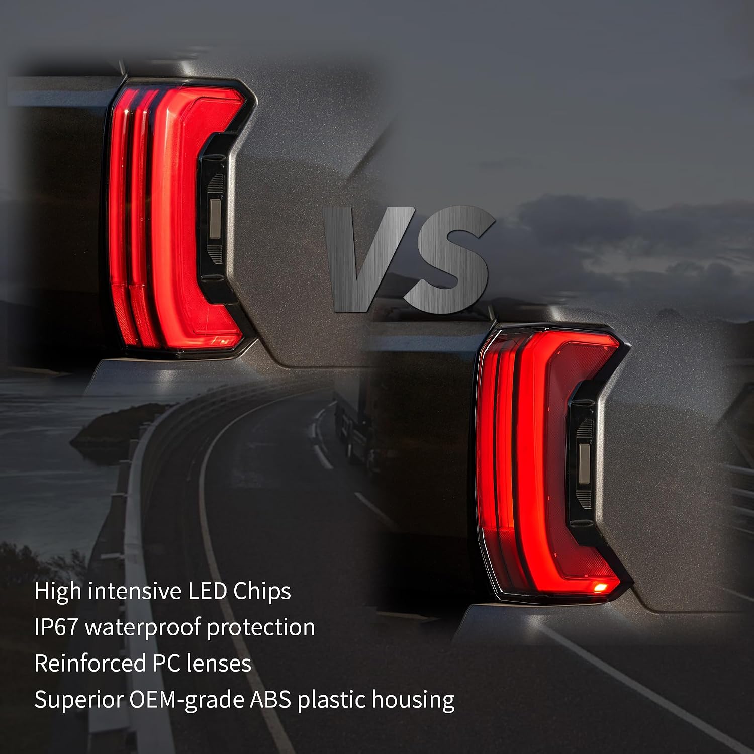 VLAND LED Tail Lights Compatible For 2022 2023 2024 Tundra, With Reverse Running Brake Turning Function Rear Lamps, Red Turn Signal, Red Lens Style