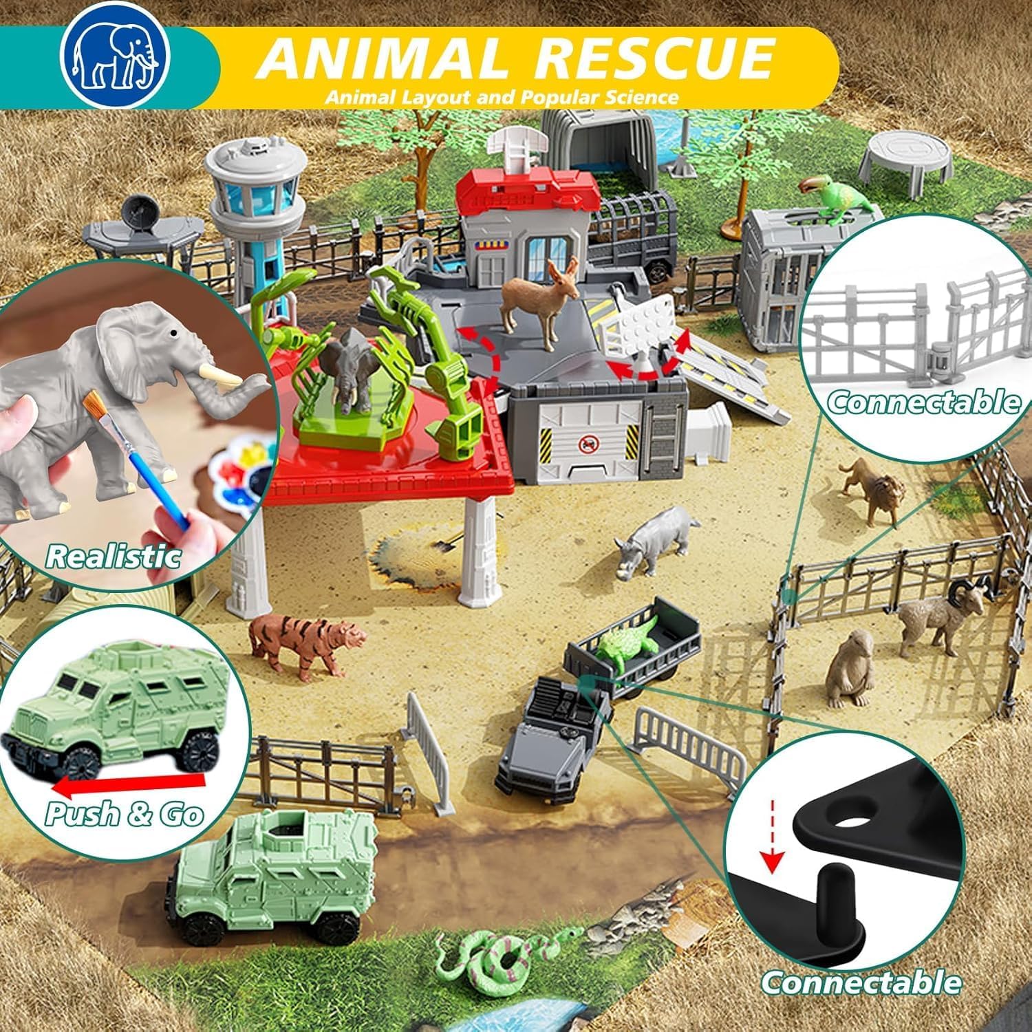 51 Piece Safari Animals Toys Set, Realistic Zoo Animal Figurines Playset with Play Map, Plastic Jungle Toy for Toddlers 3+ Years Old, Ideal Gift for Boys and Girls