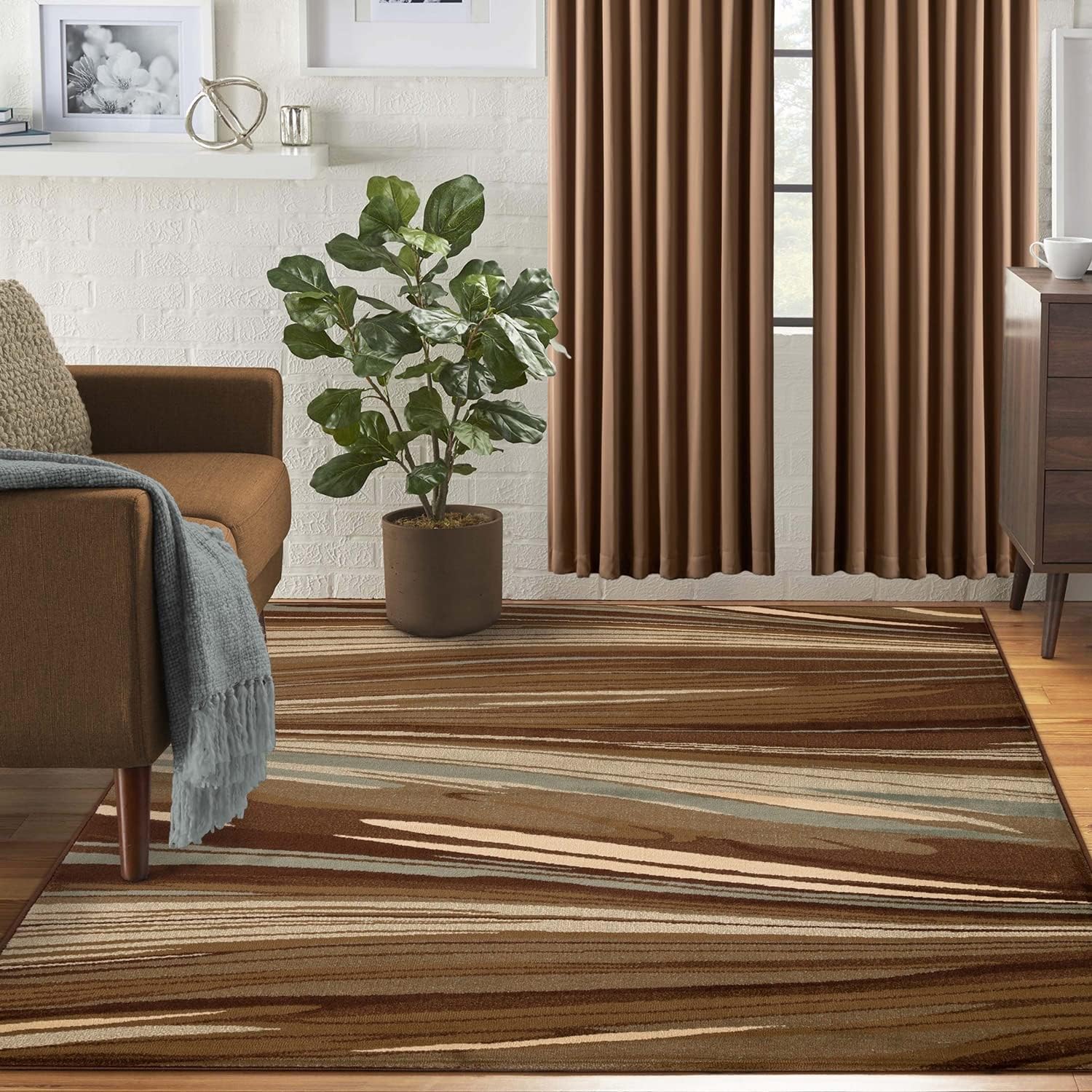 BNM Indoor Large Area Rug with Jute Backing, Great for Entryway, Living Room, Kitchen, Dorm, Bedroom, Hallway, Perfect for Hardwood Floors, Abstract Multi-Colored, 8' x 10', Taupe