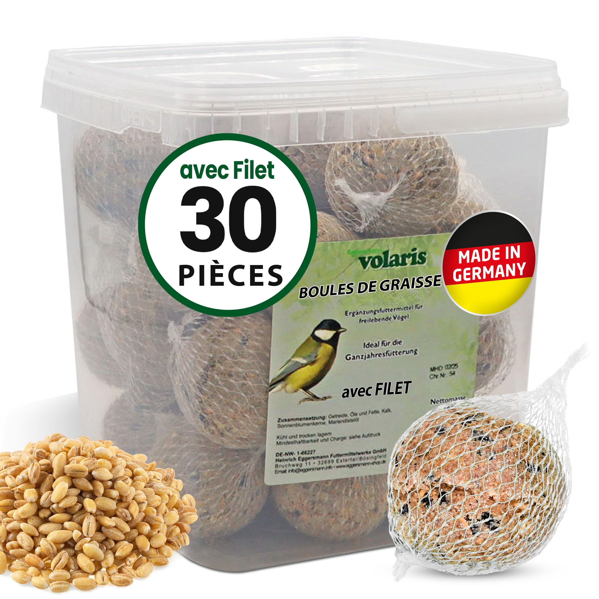 Lot 200 Boules De Graisse Oiseaux Eggersmann Volaris - Alimentation Jardin Extérieur Toute L'Année 18kg