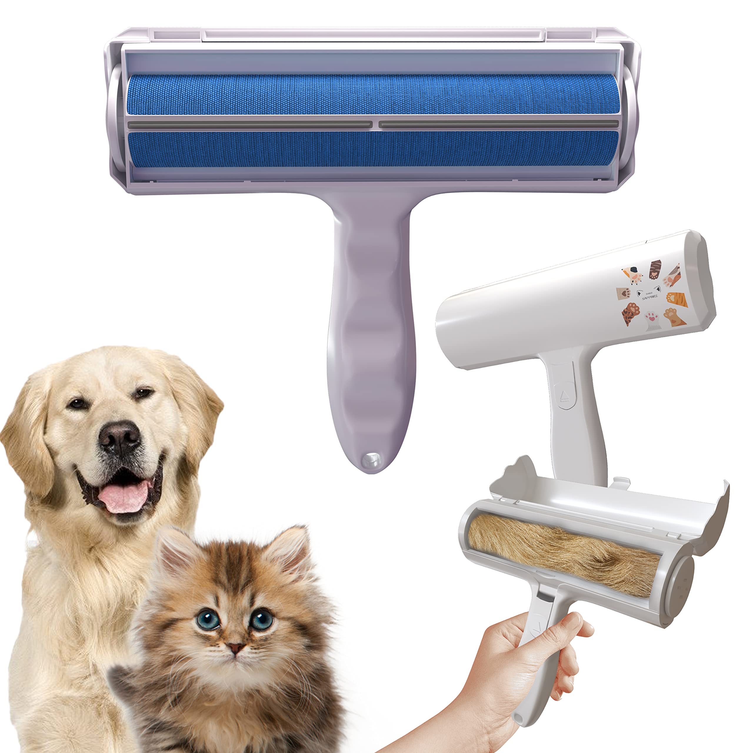 SWISH SAPPHIRE Removedor de pelo para mascotas, Quitapelos Perro, Atrapa Pelos para gatos y perros para sofá, muebles, alfombras y ropa de cama, rodillo de aseo autolimpiante para mascotas (azul)