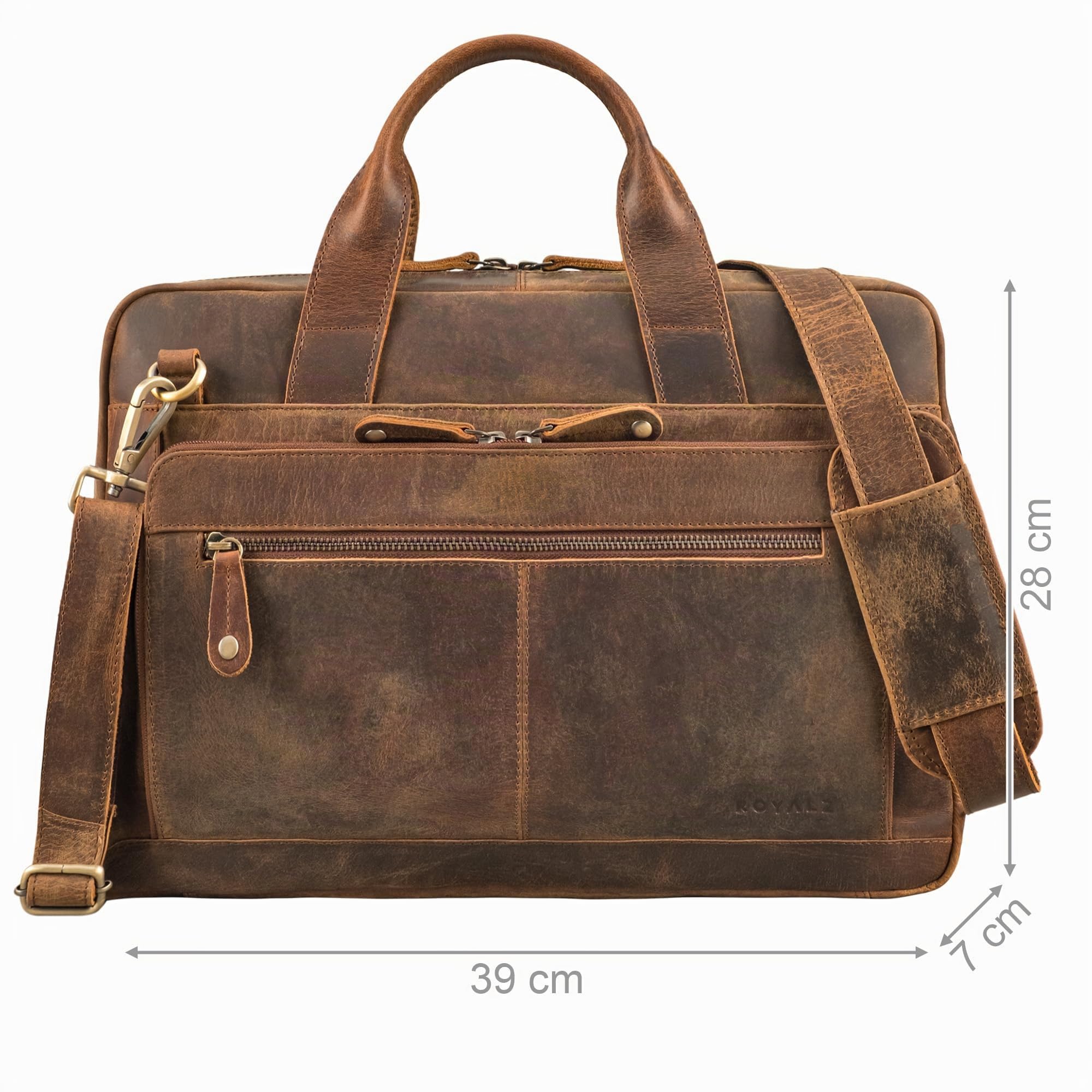 ROYALZ "Houston flache Leder Umhängetasche Herren Damen Mittel-groß - moderne Vintage Ledertasche 14-15 Zoll Laptoptasche Echtleder Business Aktentasche Büro Freizeit;Farbe:Schwarz