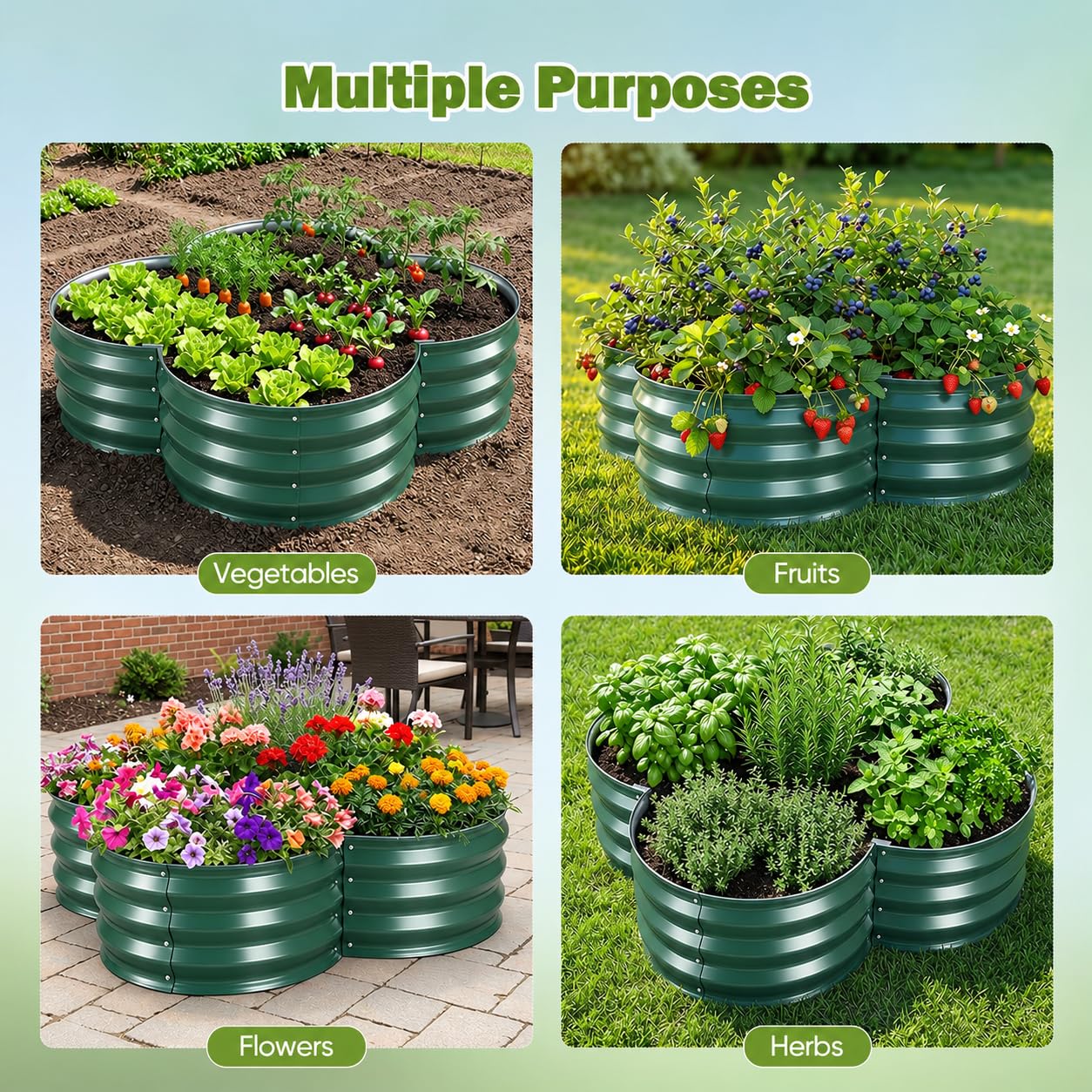 Metall Hochbeet 122x122x30cm Blumenform, Verzinkter Stahl Pflanzbeet für Garten, Rostfrei & Wetterfest, Offener Boden, Montagefreundlich, Anthrazit