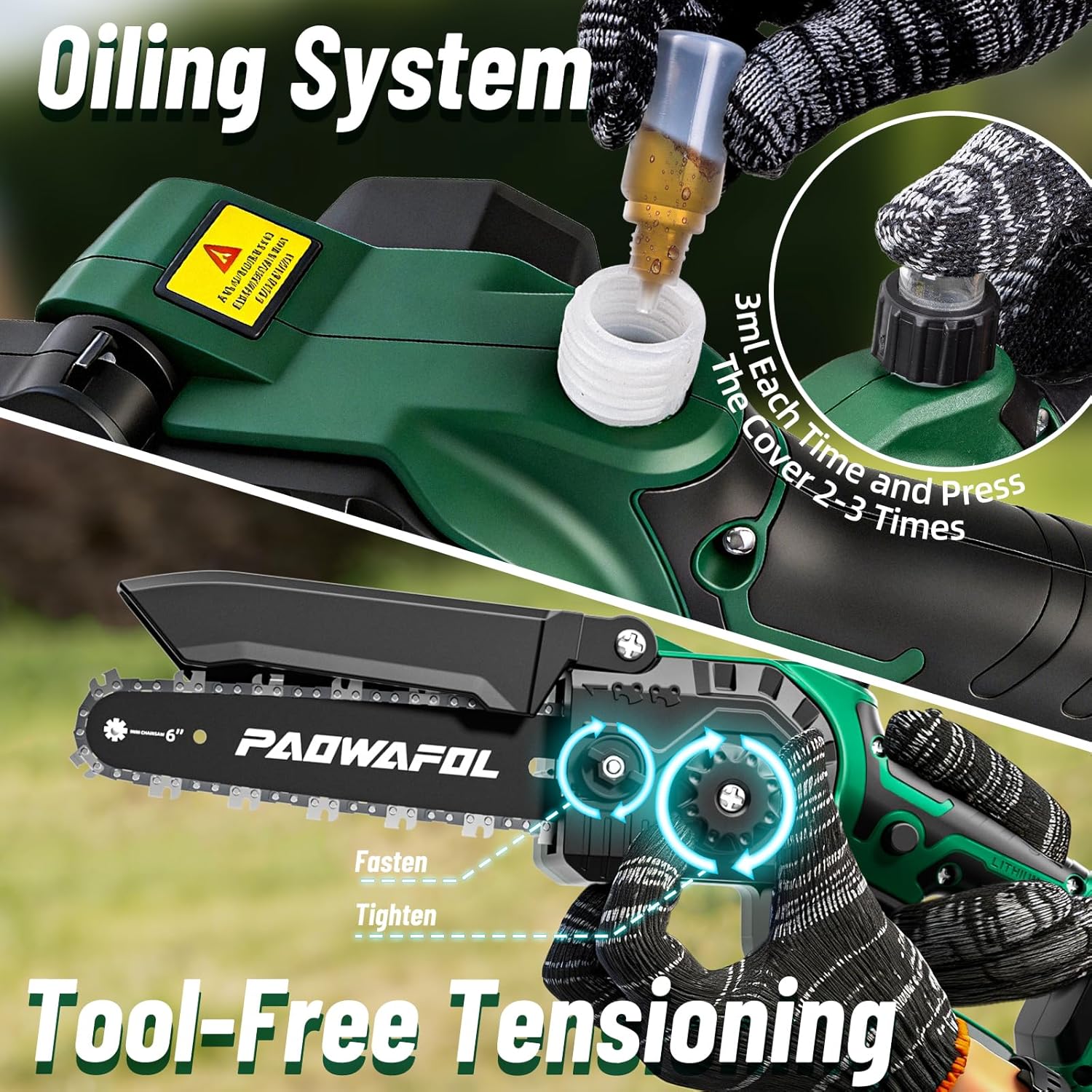 2-in-1 Pole Saws for Tree Trimming, Mini Chainsaw Cordless 6 Inch with 15 FT Max Reach, Electric Pole Saw with 2*21V Battery, Auto-Oil Brushless Branch Cutter for Tree Trimmer Pole Saw Green