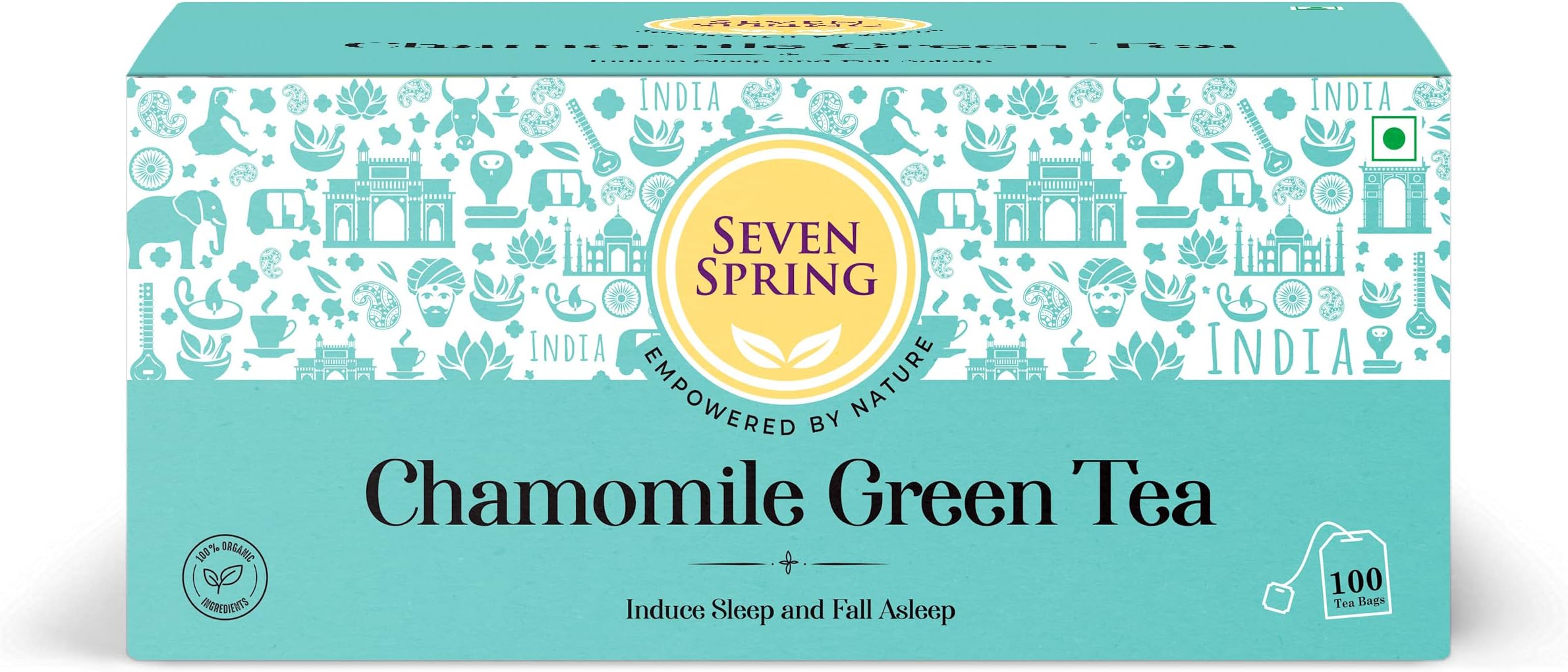 Natural Chamomile Tea Bags 100 Pcs - 200 grams | For Anxiety And Insomnia | Also Relieves Muscle Cramps & Is Low In Caffeine | Contains Sun-dried Chamomile Flowers And Green Tea
