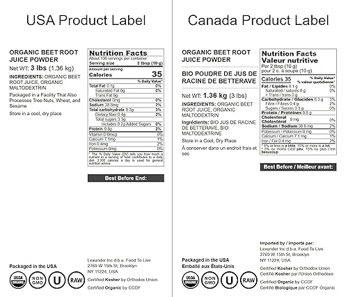 Miniatura 3 de Food to Live Polvo de jugo de raíz de remolacha orgánico, 3 libras, sin OMG, crudo, ceto, vegano, a granel, contiene maltodextrina. Potenciador de