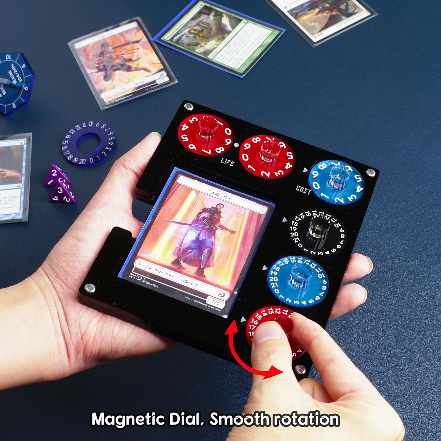 Translucent Acrylic Commander EDH Command Zone Tray Panel with Life, Damage, Cast Dial Counter Compatible with Magic The Gathering Deck, MTG Life Counter Accessories