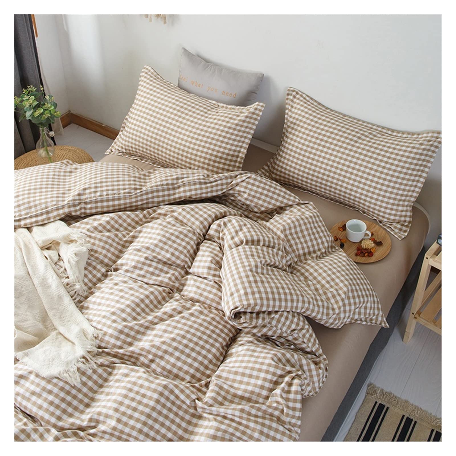 Copripiumino Matrimoniale Brown Plaid Duvet Cover 220x240 federa 3pcs, set di biancheria da letto, coperchio trapunta 150x200, coperchio coperta, lenzuolo, doppia regina king size Copripiumino Singolo