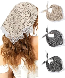 Molans 3Pcs Floral Head Scarf, Chiffon Hair Bandanas, Hair Scarf for Women | Vintage Boho Hair Kerchief, Triangle HeadBands for Girl, Soft & Breathable, Versatile for Curly Hair, Yoga