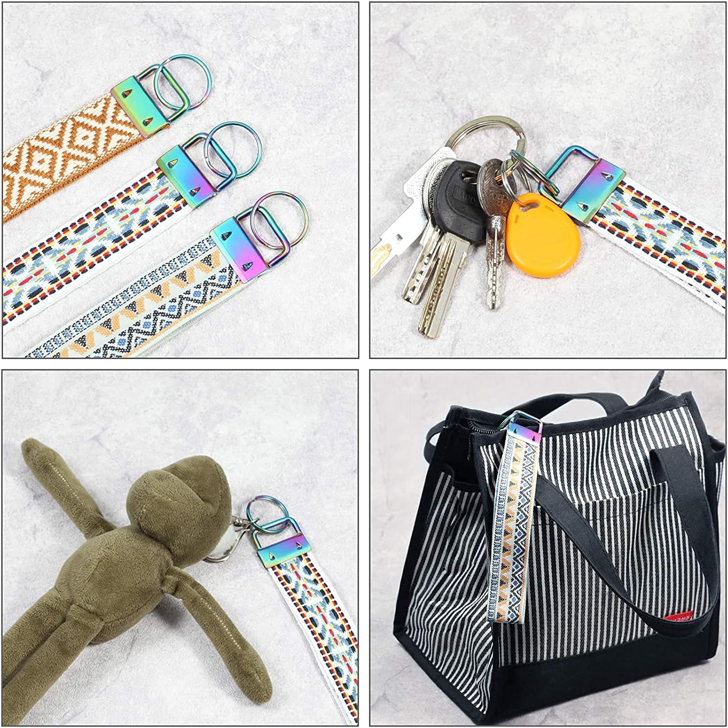 SPEEDWOX 20Pcs 1.25" Rainbow Key Fob Hardware with Key Fob Pliers Set, 8" Glass Running Pliers with Rubber Tips, Curved Jaws, Hardware with Key Ring for Wristlet Keychain Hardware Install