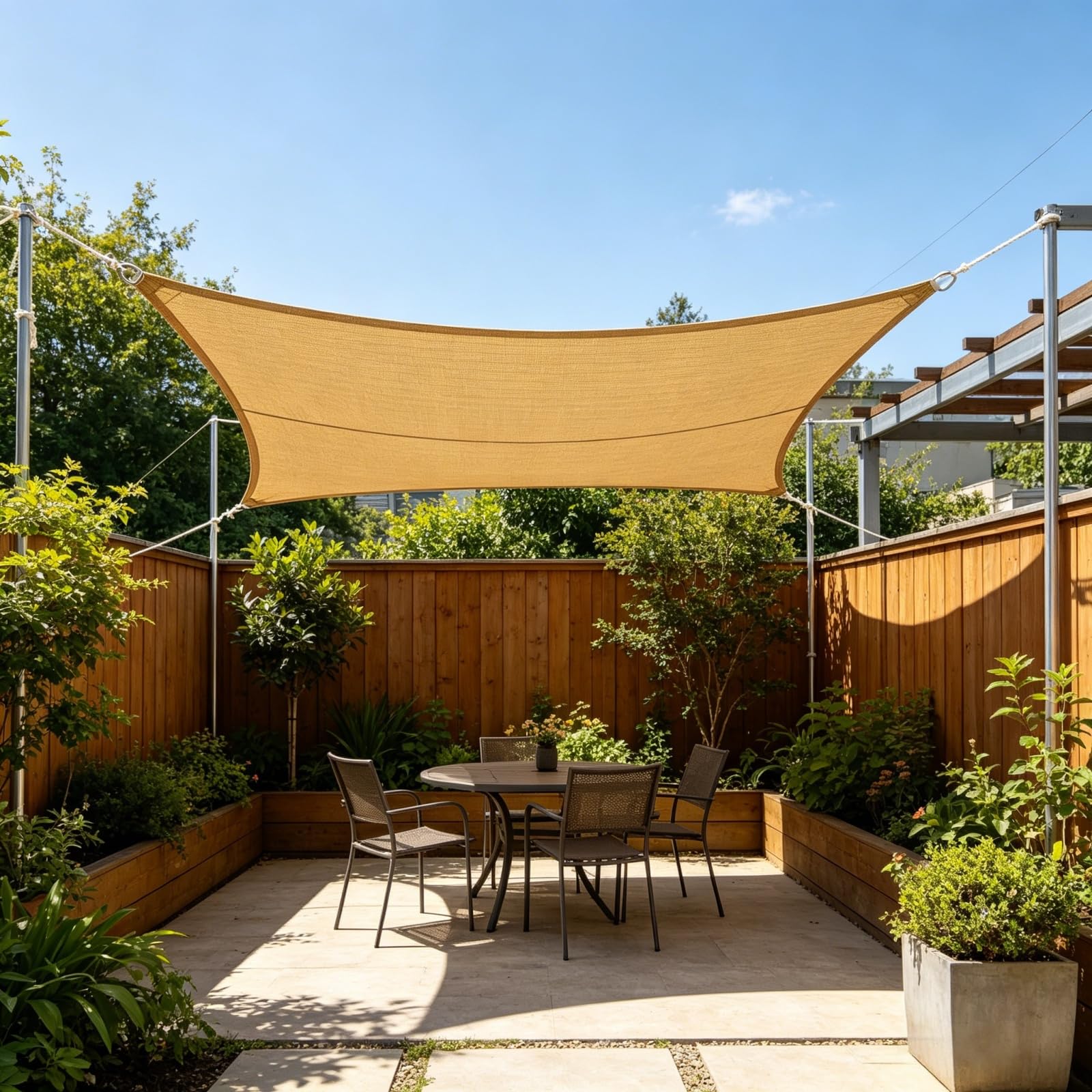 Voile d'ombrage rectangulaire contre la chaleur sur balcon et pergola