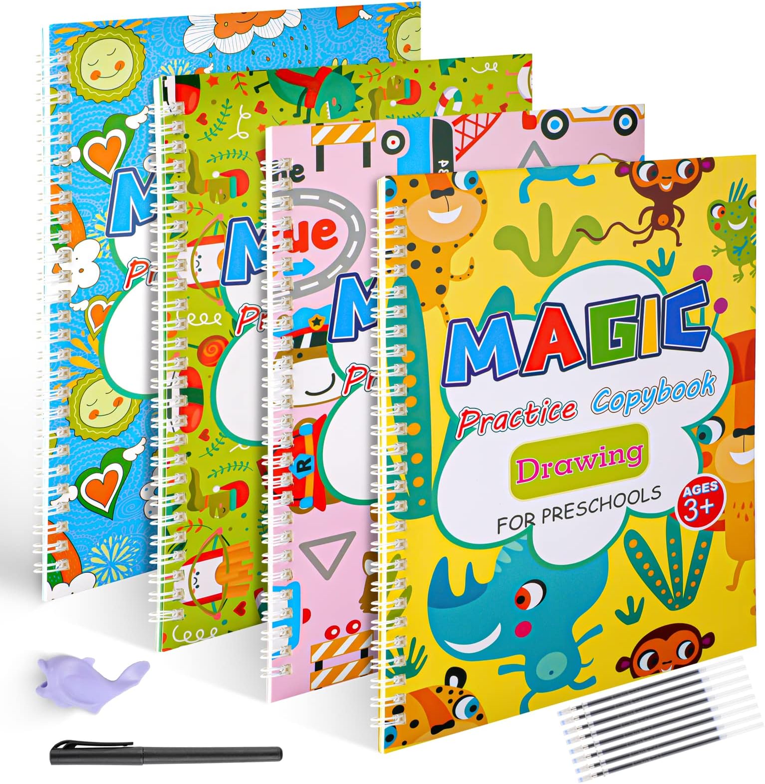 Tikplus Large Magic Practice Copy books, 4 Pack Grooved Copybook for ...