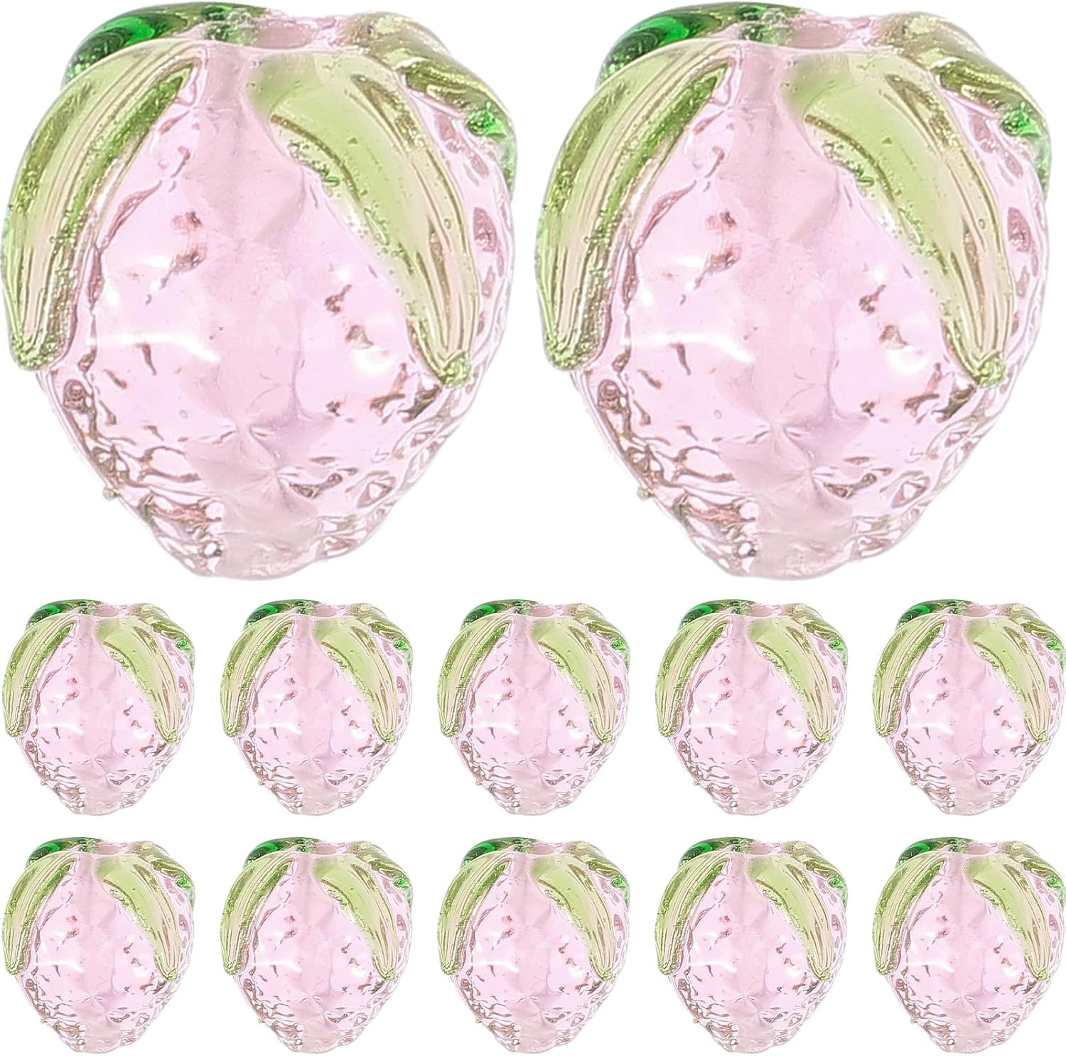 16pcs Strawberry Charms for Bracelet Jewelry Making Pink Glass