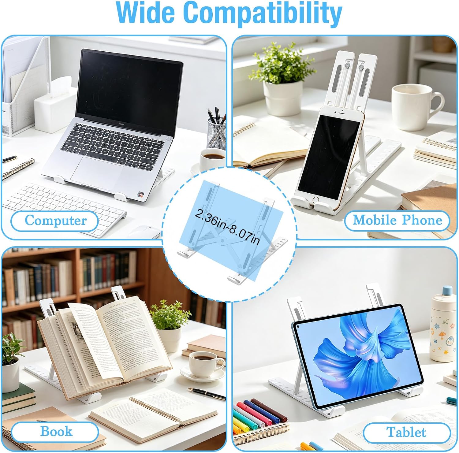 Marte Vanci Laptop Stand for Desk, Portable Computer Riser with 10 Adjustable Levels, Foldable Notebook Holder Ergonomic Ventilated Cooling ABS Computer Stand for Laptops Tablets White