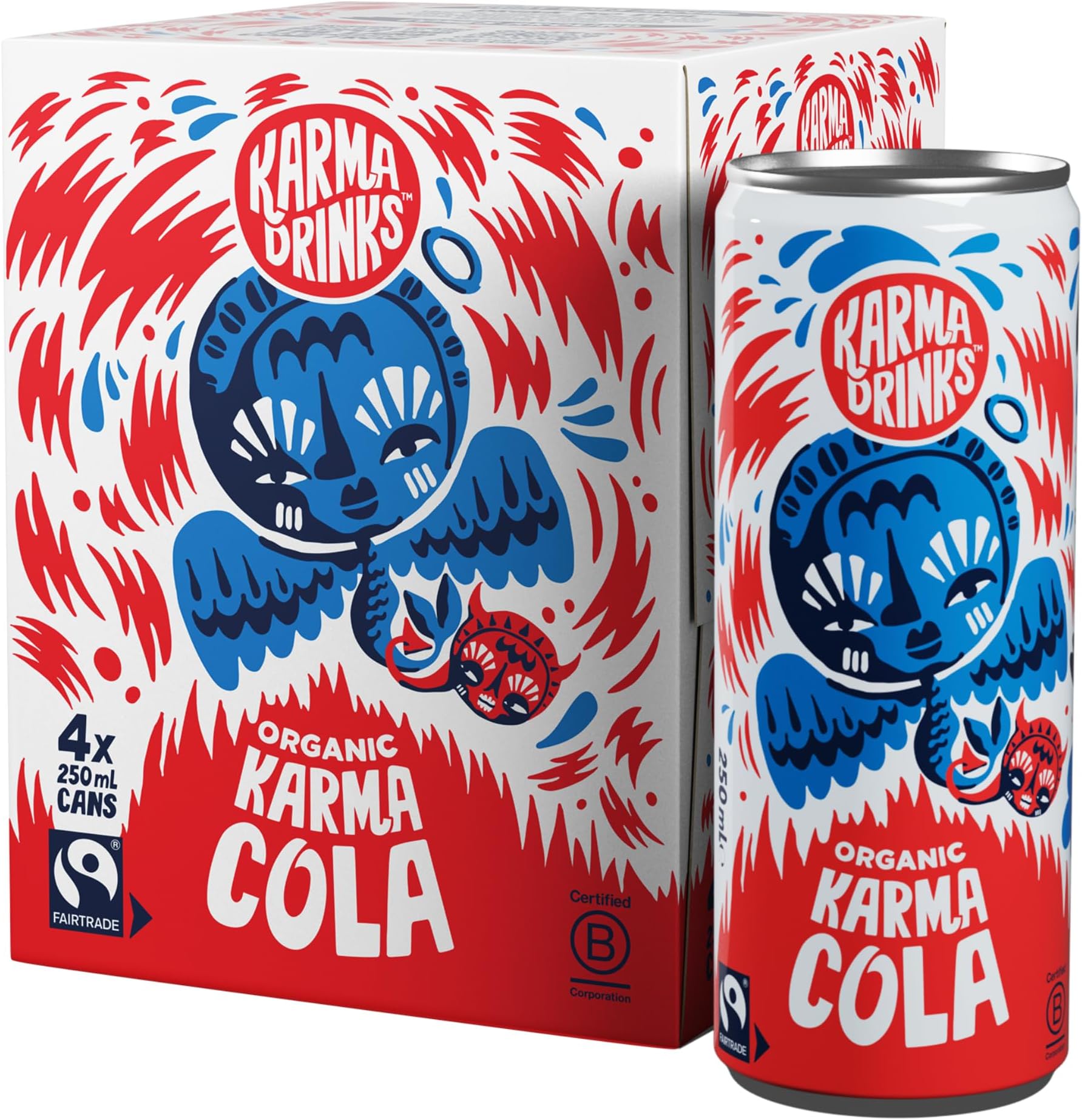 Karma Drinks Karma Cola - 4 x 250ml Cans - Natural Fizzy Soft Drinks, Fairtrade, Organic & Vegan