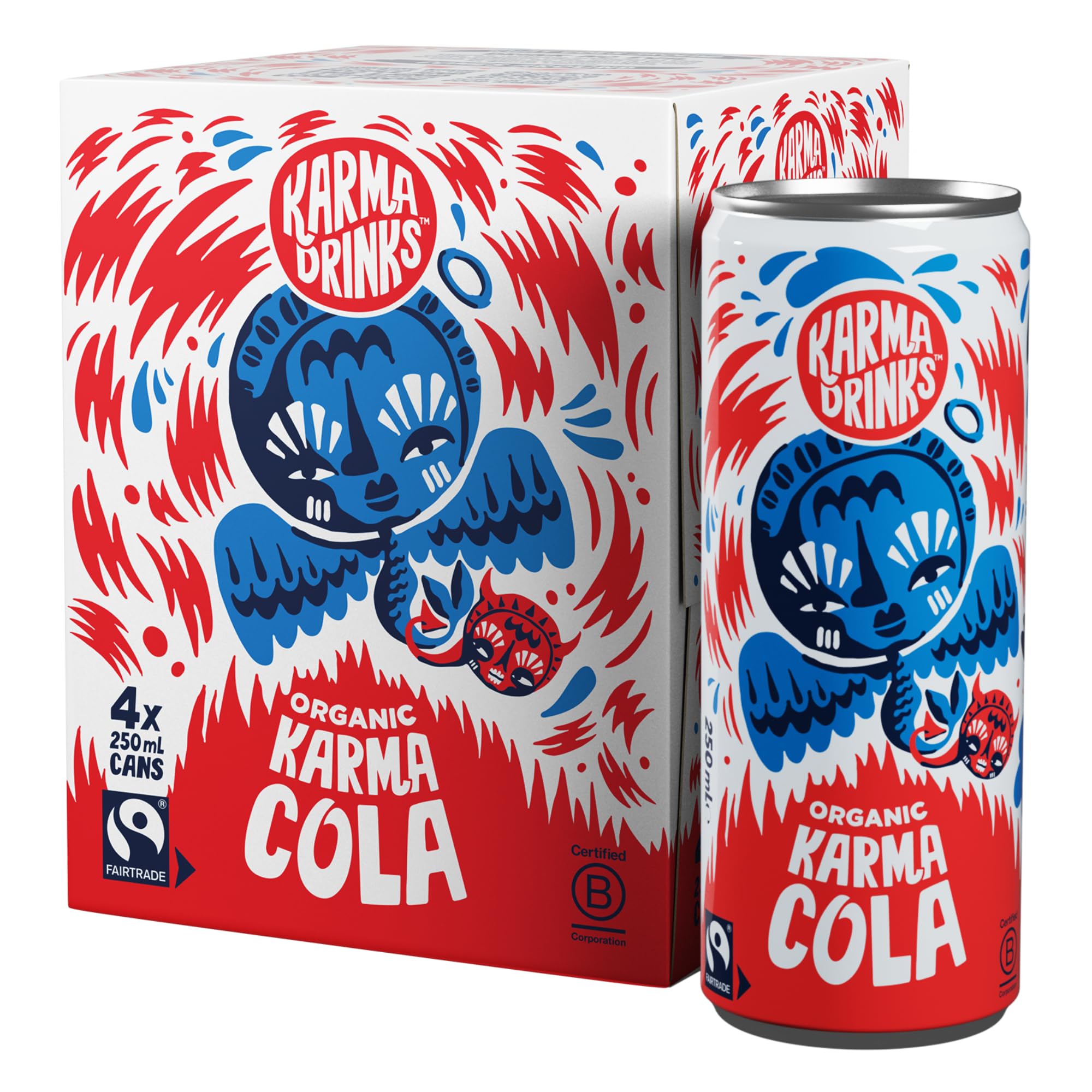 Karma Cola - 4 x 250ml Cans - Natural Fizzy Soft Drinks, Fairtrade, Organic & Vegan