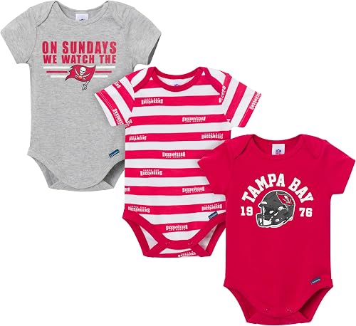 Gerber Baby Boys' NFL 3-Pack Onesie Bodysuit, Buccaneers, NFL 3-Pack6 Months