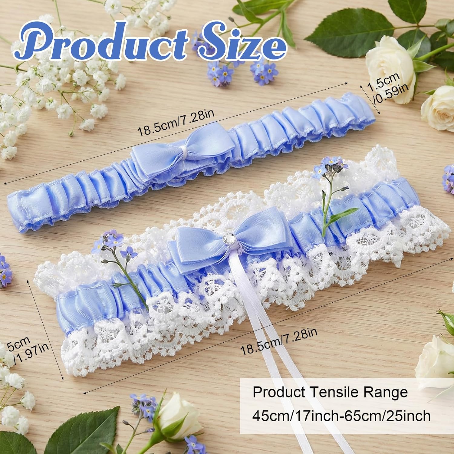 Tyqour 2PCS Blue Lace Garters for Bride, Wedding Garter for Bride Set, Elegant Bridal Accessories for Weddings and Parties