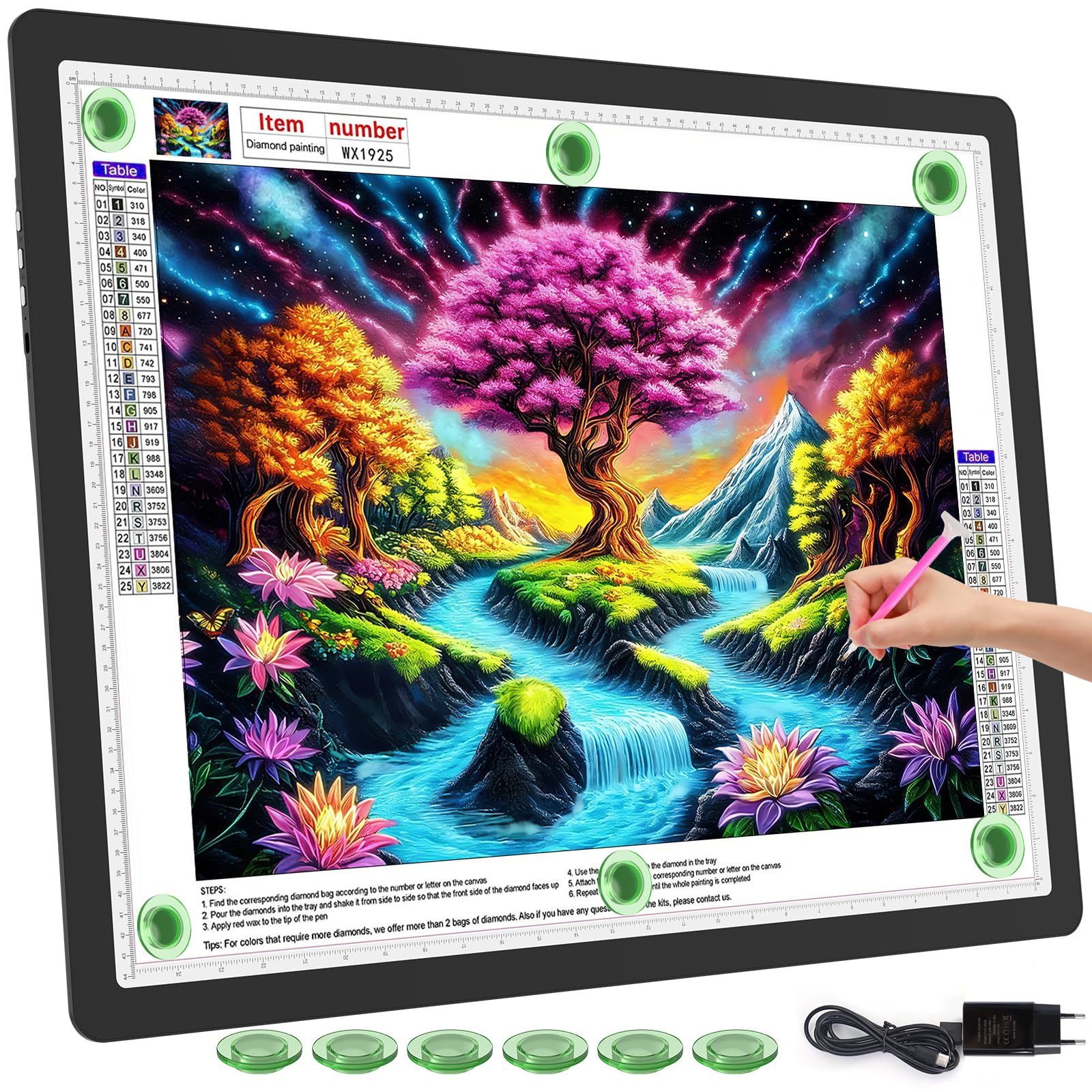 TOHETO A2 Leuchttisch (64×46.6 CM), Wiederaufladbares Große Magnetisch Leuchtkasten zum Zeichnen, Aufladbar 3-Farbmodi Licht Pad zum Nachzeichnen, Kabelloses Lichttafel zum Skizzieren, Diamantmalerei