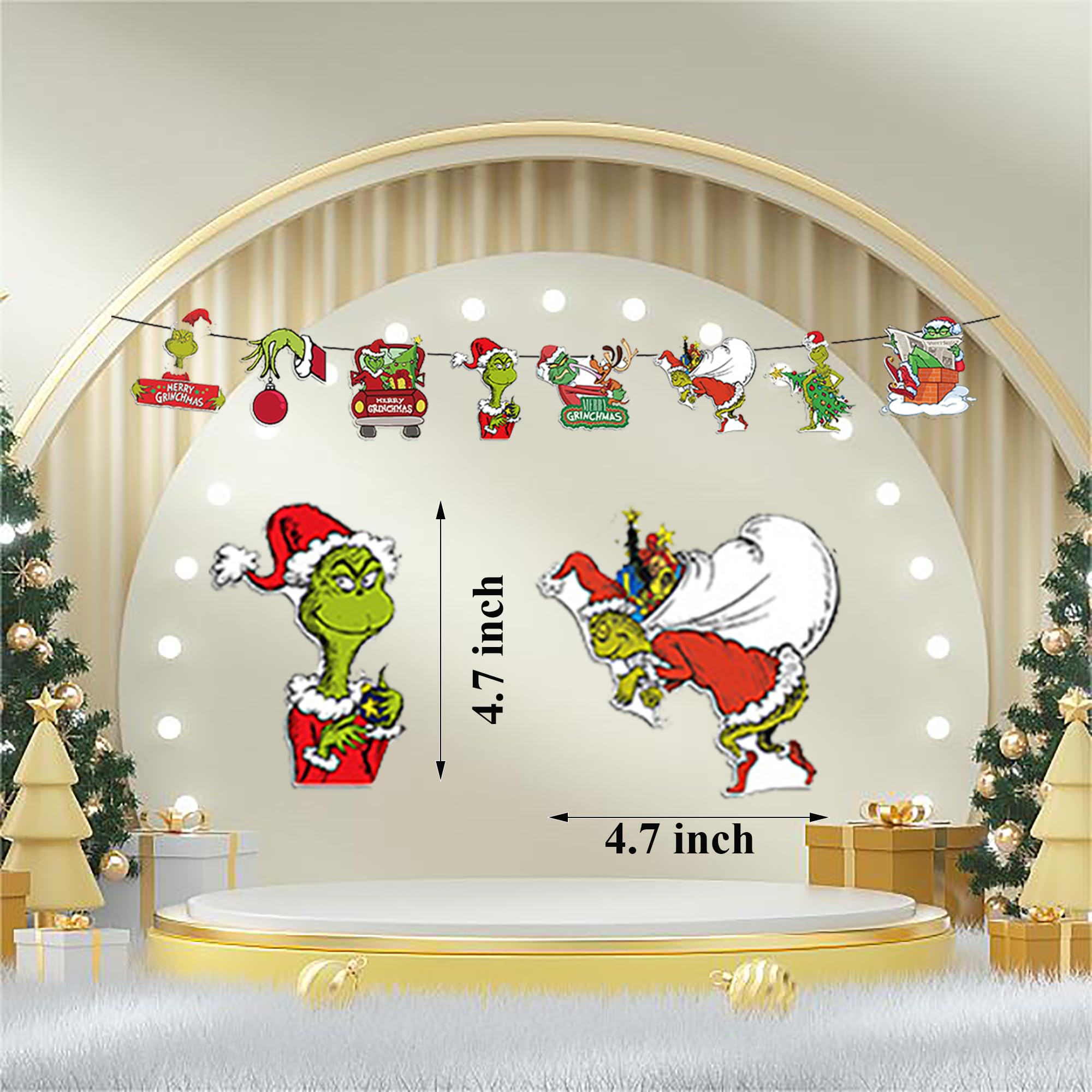 Set di 33 palloncini natalizi decorativi, decorazioni per feste a tema natalizio, palloncini rossi verdi Grinch, striscioni natalizi, kit di posizionamento biglietti