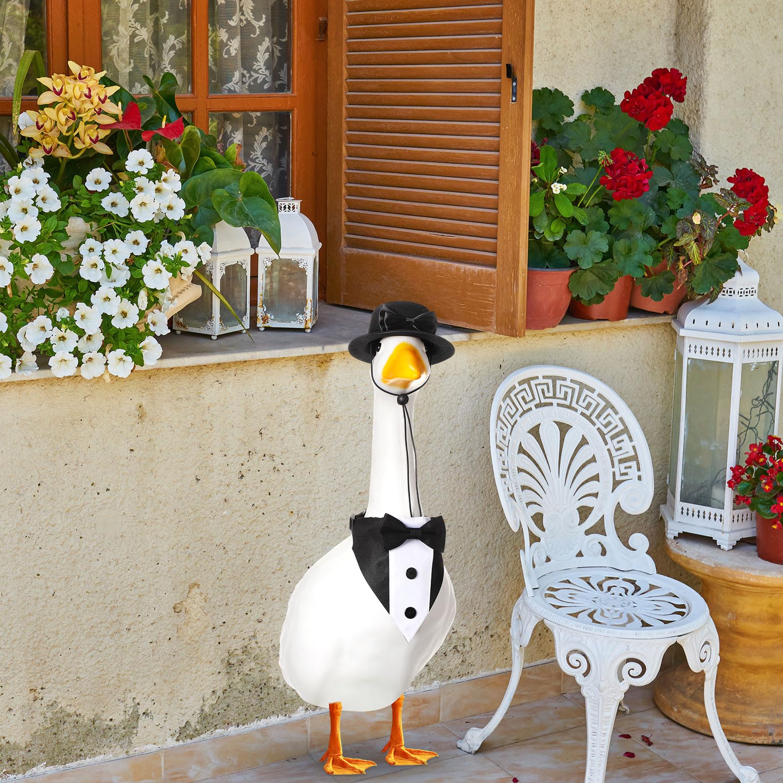 Veranda-Gans-Kostüm Mit Zylinder & Fliege – Für Kunststoffgänse Bis 58 Cm, Schwarz-weiß