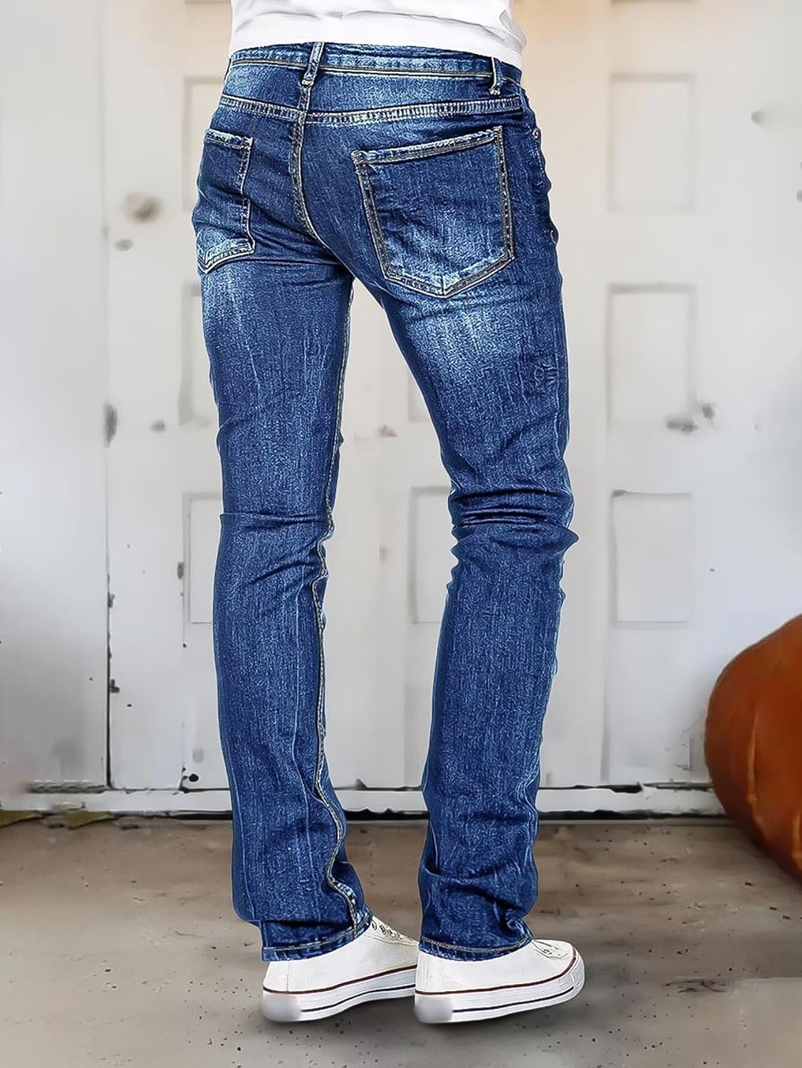 Flamingals Straight Leg Jeans for Women Mid Rise Ripped Wash Stretchy Curvy Fit Casual Denim Skinny Jeans - Image 3