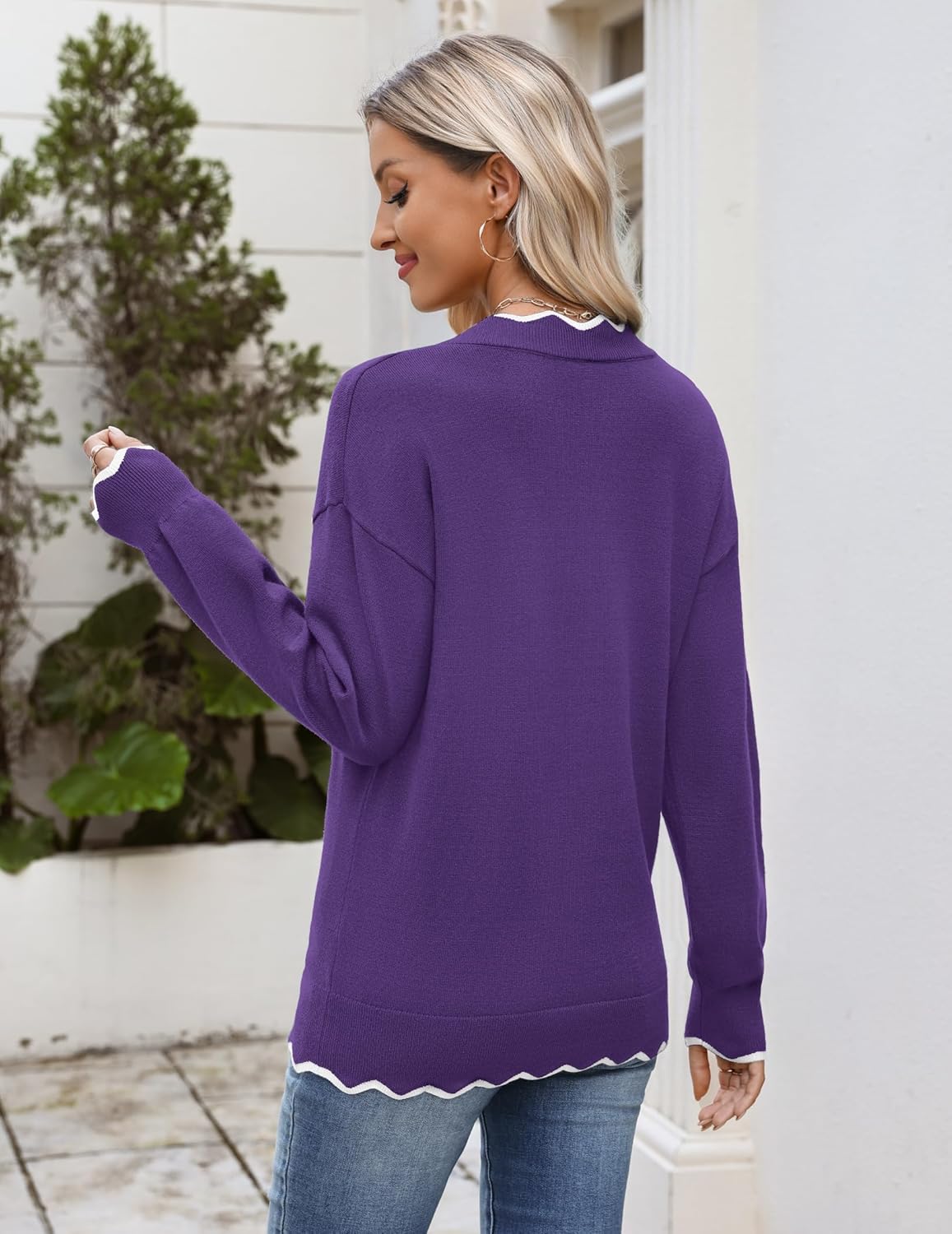 Zeagoo Women's 2026 Fall V Neck Sweater Casual Long Sleeve Lightweight Ribbed Knit Pullover Sweaters Dressy Casual Tops - Image 2