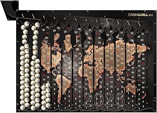 Cashwall - Spardose für ganze Jahr - 730 € Spare - Geld Sparen Challenge | Wandspardose 365 Tage 2 Euro Kalender 2026 | Auszahlung bei vollständiger Füllung | Zum Aufhängen - Für Erwachsene und Kinder