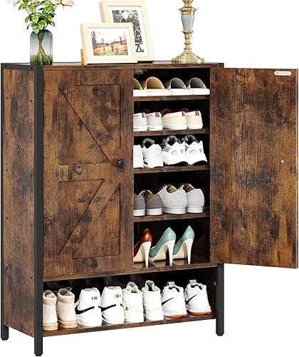 Miniatura 8 de Homeiju Armario de zapatos con puertas y estantes, 24 pares de armarios de almacenamiento de zapatos con estantes ajustables, armario organizador de