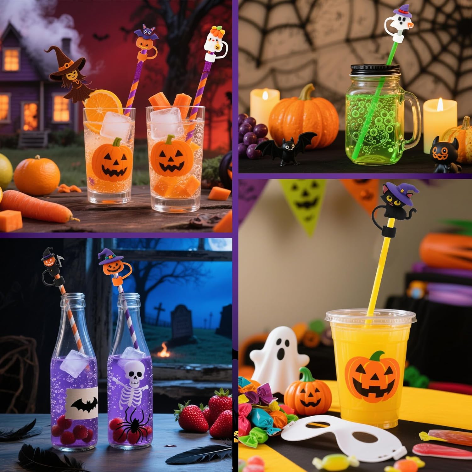 6PCS Straw Toppers for Stanley Cups,Boo Basket Stuffers for Women Men,Reusable Cute Ghost Drinking Straw Cover Cap Silicone Topper,Halloween Straws Toppers for Stanley Cup,Halloween Gifts - Image 7