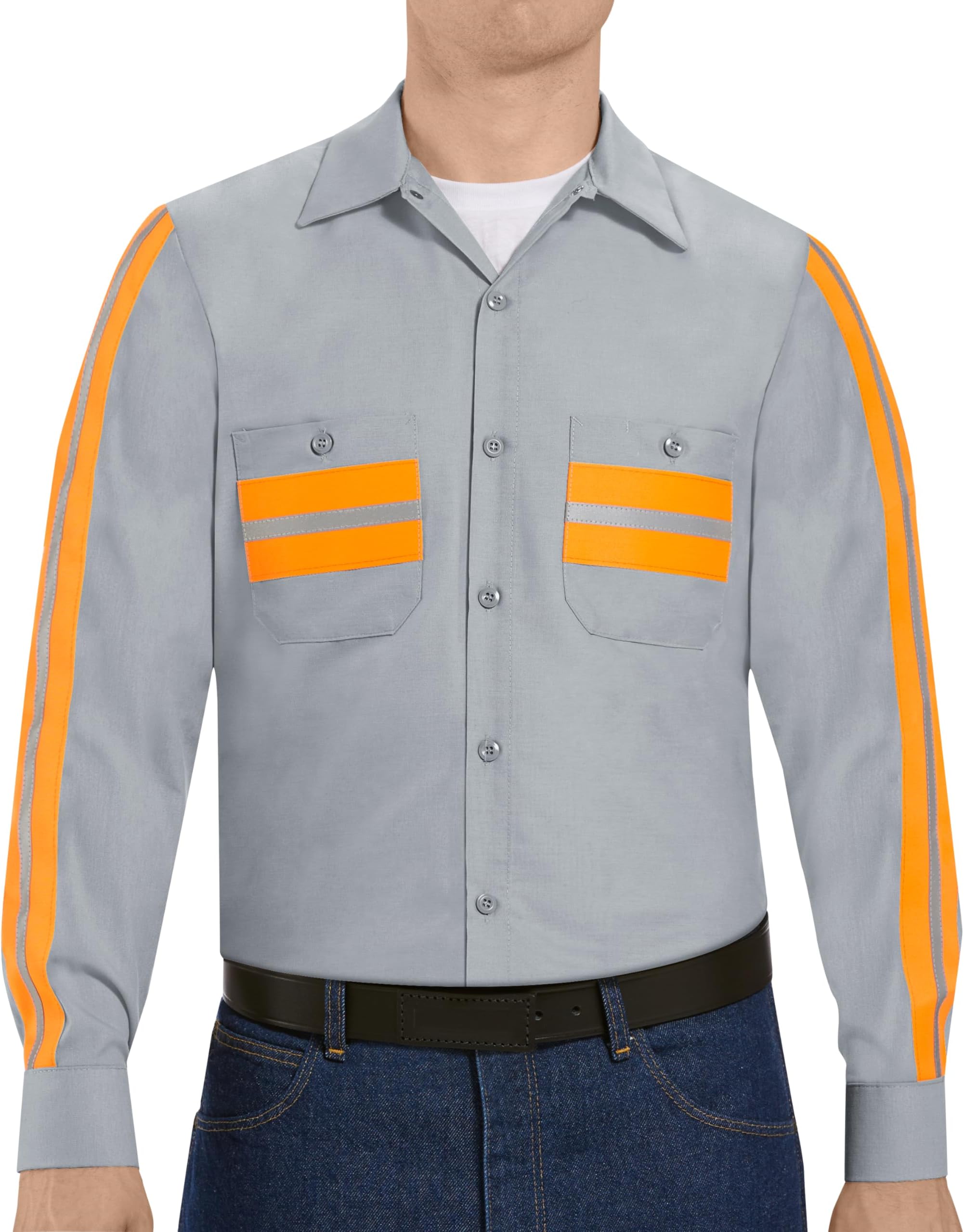 Red Kap Men's Long Sleeve Enhanced Visibility Shirt | Moisture Wicking Button Up, Wrinkle Resistance Fights Fading & Stains