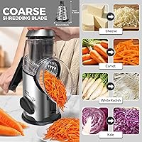 Vista 2 de Rallador de queso giratorio con asa, 3 cuchillas intercambiables para cocina, trituradora de queso y verduras, rallador de rebanador, molinillo