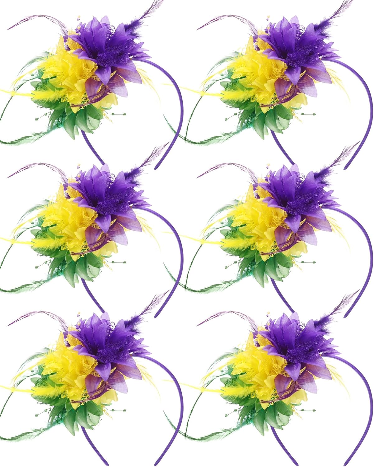 Sureio 6 Pcs Mardi Gras Fascinators Tea Party Hats for Women Feather Pearl Veil Headband Headpiece for Wedding Carnival Dress