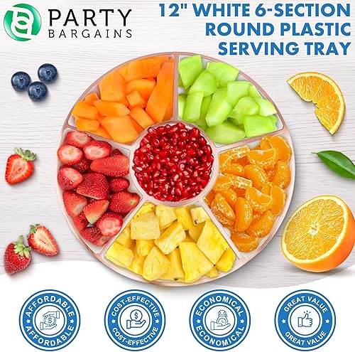 Miniatura 6 de Party Bargains 6 bandejas redondas seccionales de plástico para servir tamaño 12 pulgadas color blancooro rosa paquete de 4