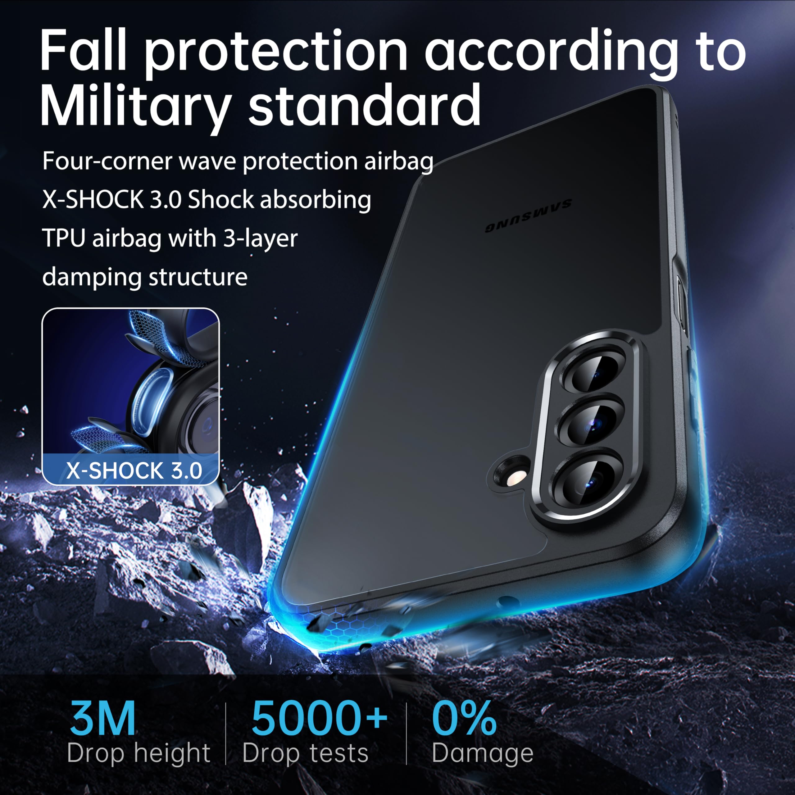 FLLAO Opaca Cover Compatibile con Samsung Galaxy A26 5G con 2 Vetro Temperato, [Della Fotocamera Protezione] Anticaduta Antiurto Anti-Graffio Anti-Impronte Hard PC Glassata Custodia Nero