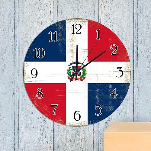 Miniatura 5 de Reloj de pared de madera con diseño de recuerdo de país de República Dominicana, reloj de pared redondo de 10 pulgadas, reloj de pared redondo de 10