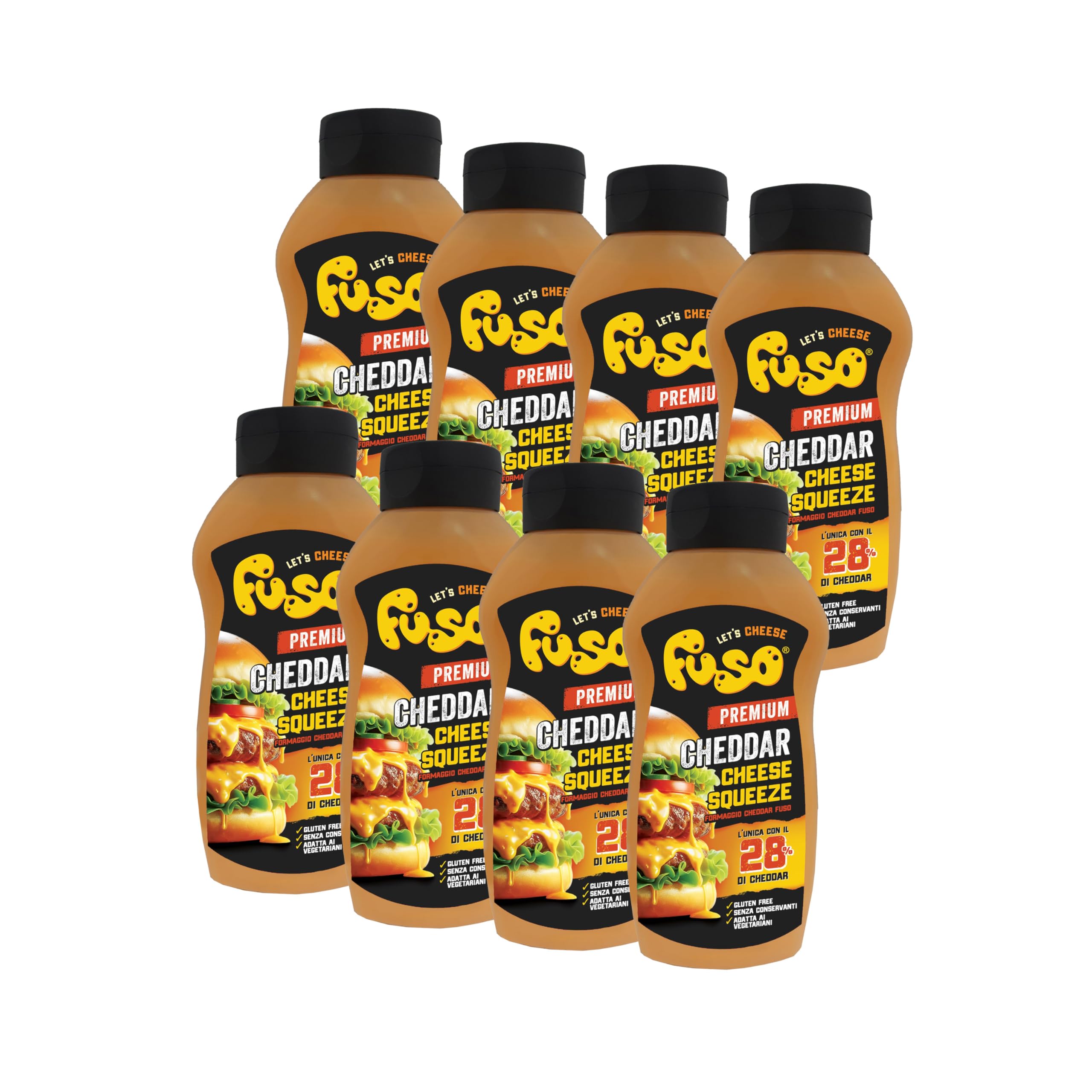 Aperisnack® - AP05.006.12 - FUSO® Premium Cheddar Squeeze da 950 g – Box 7,6 kg (8 pezzi x 950 grammi)